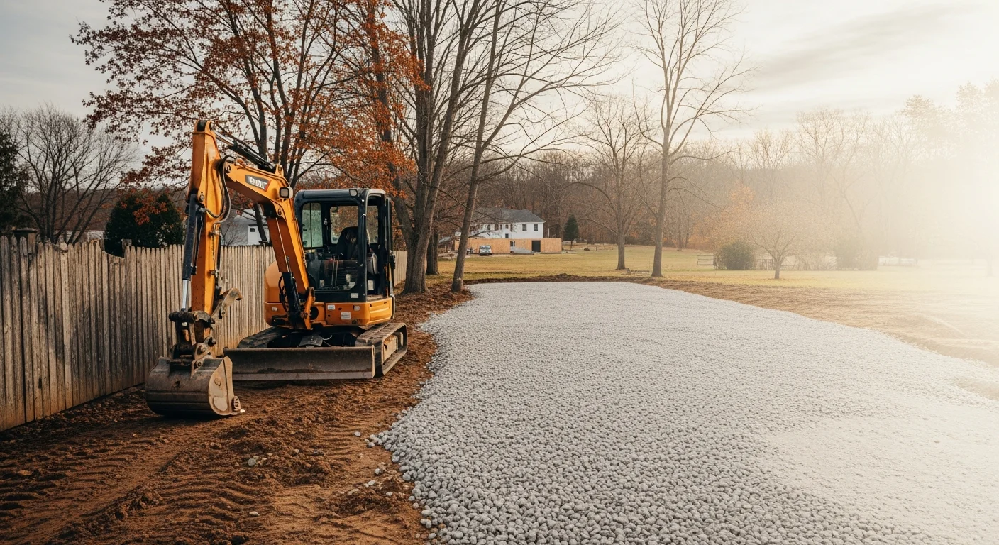 Excavation equipment preparing a residential property site