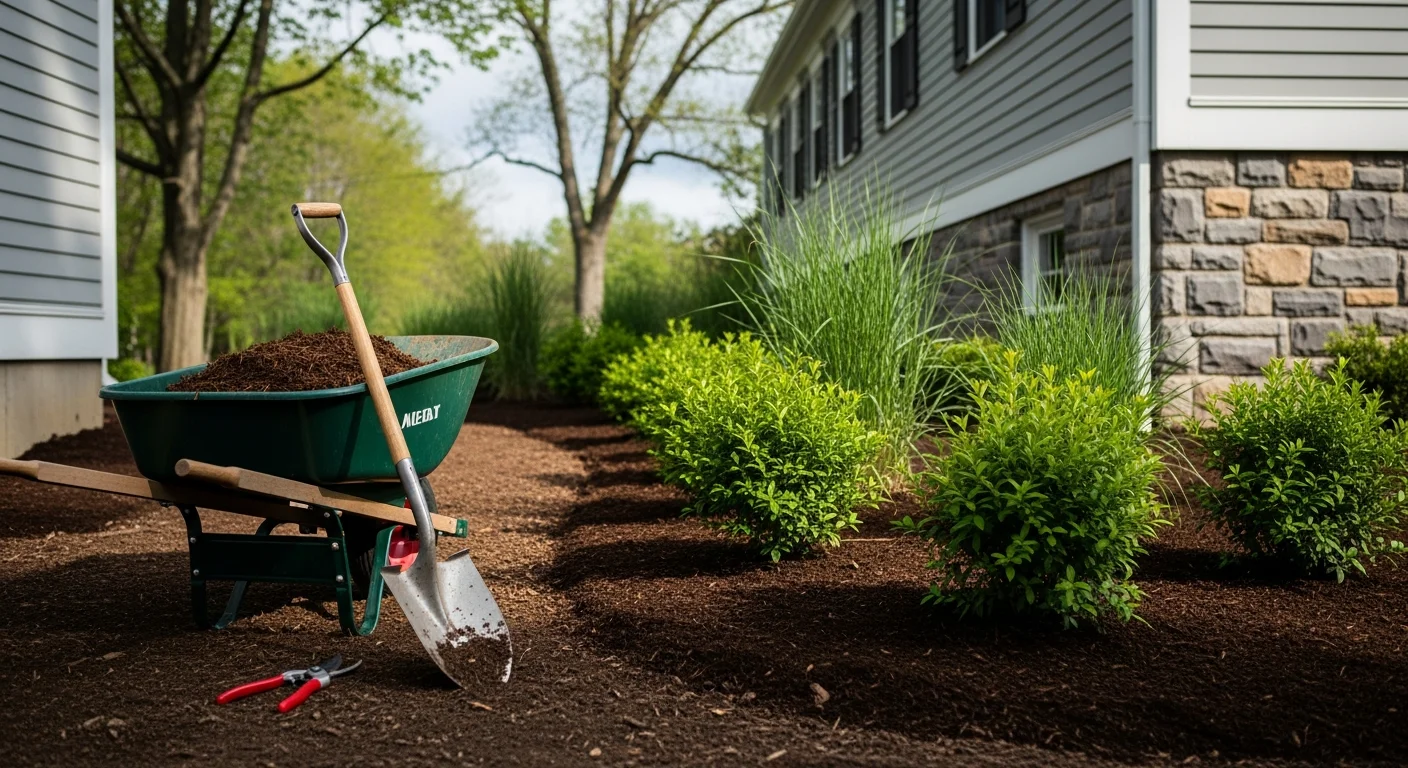 Professional landscaping installation with new plantings and landscape design