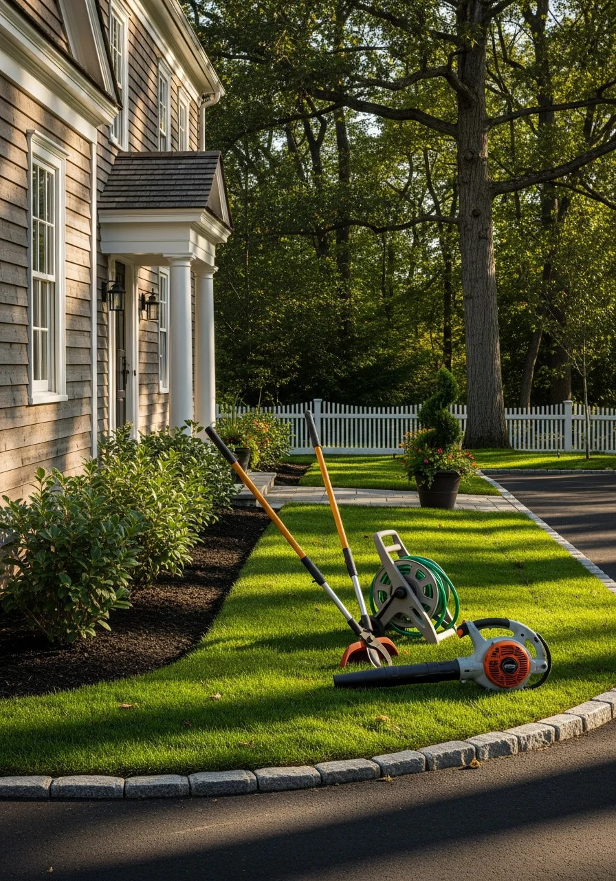 A service professional in uniform standing confidently at a LaGrangeville home's entrance.